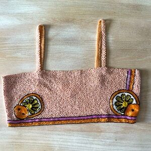 Oceanus orange slices hand beaded bandeau top